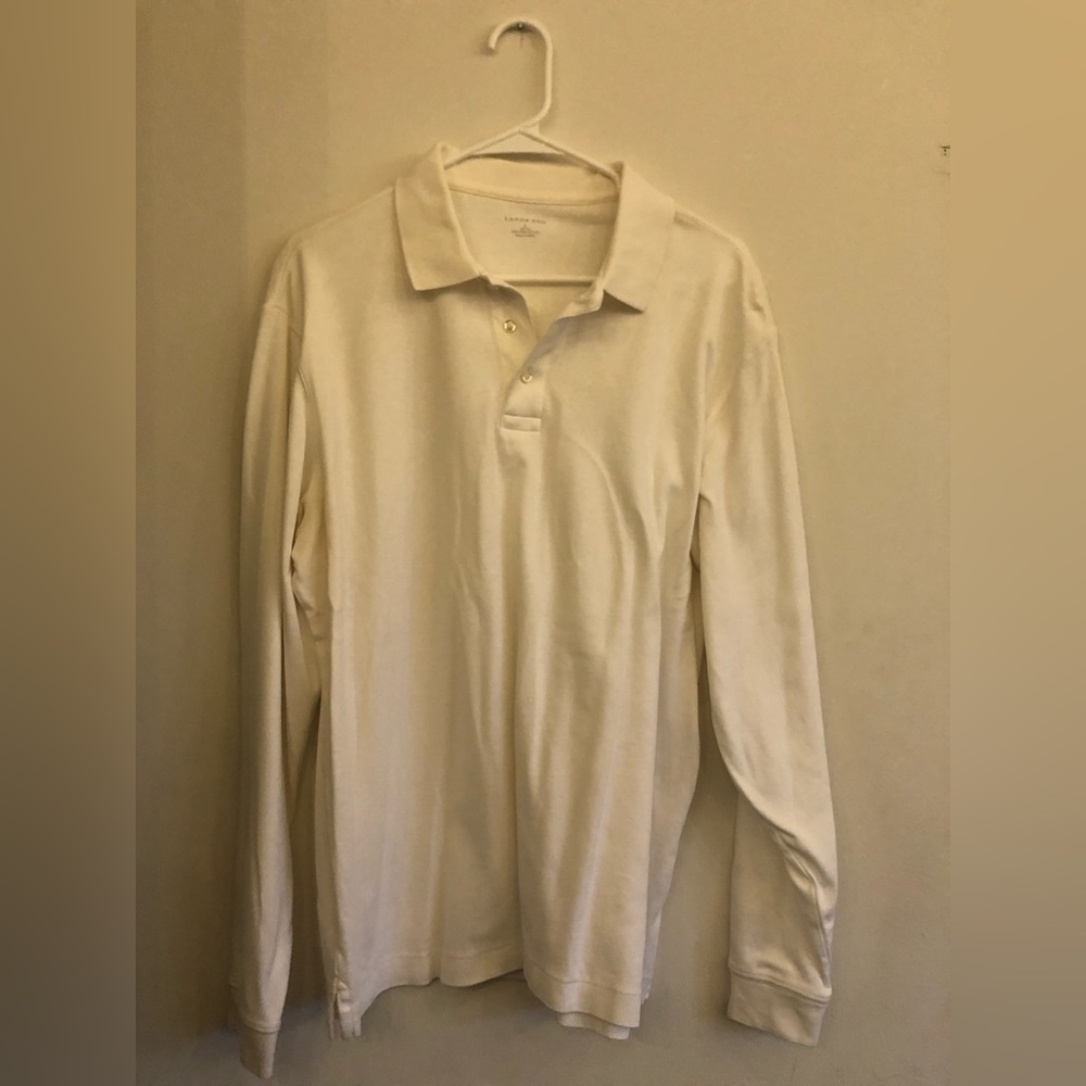 Men’s White Long Sleeve Polo Shirt.